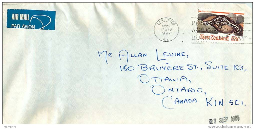 58 C Otago Skink  Single     On Air Letter To Canada - Cartas & Documentos
