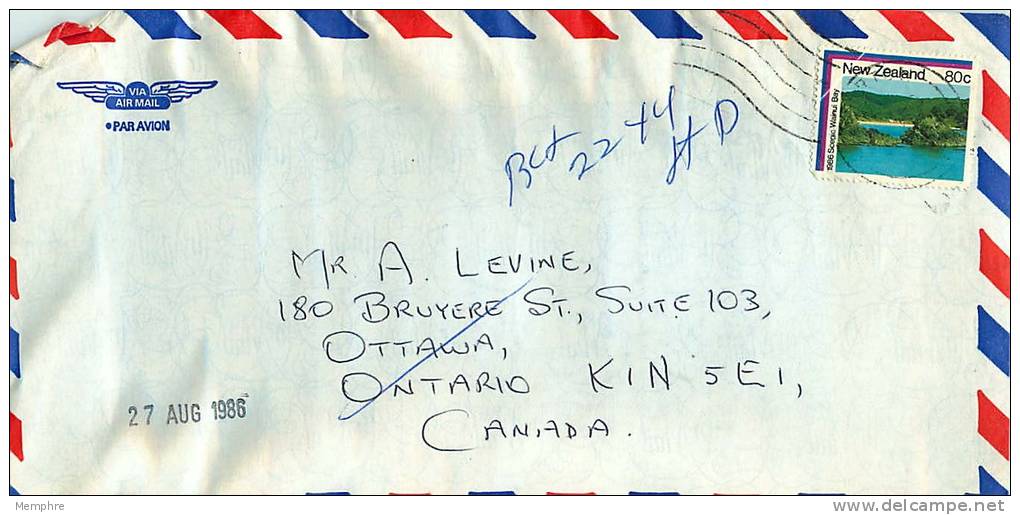 80 C Wainui Bay Single  On Air Letter To Canada - Briefe U. Dokumente