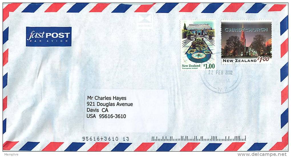 $1.00 Wintergarden, Auckland, $1.00 Christchurch  On Air Letter To Canada - Covers & Documents