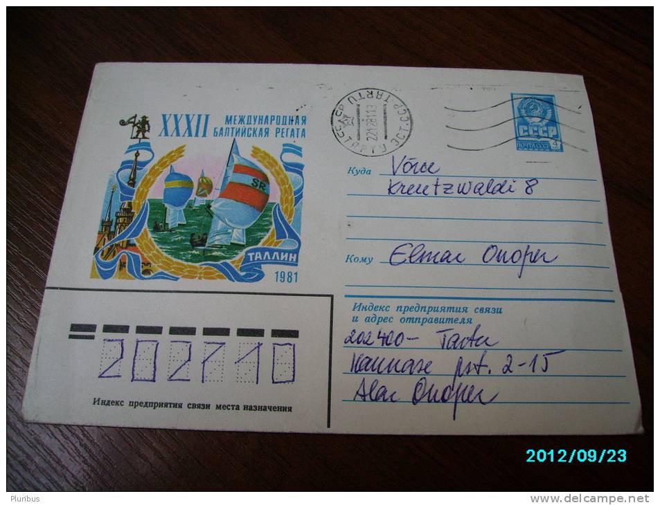 ESTONIA  TALLINN  BALTIC SAILING REGATTA      , USSR  RUSSIA ,  POSTAL STATIONERY COVER , 1981 - Storia Postale