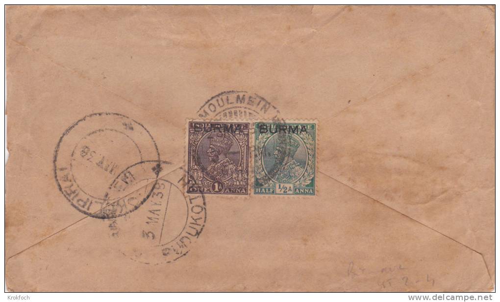 Burma 1938 - Brief Letter - Moulmein Budukotan Kolipirai - Birmanie (...-1947)
