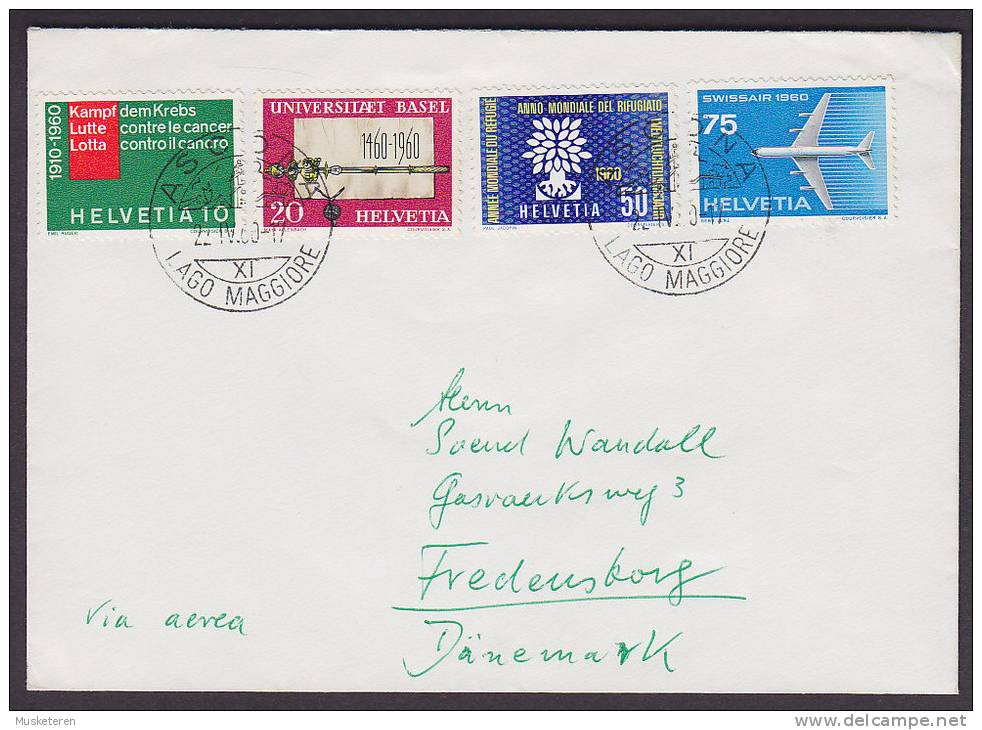 ## Switzerland Airmail Luftpost Deluxe ASCONA Lago Maggiore 1960 Cover Complete Set Jahresereignisse FREDENSBORG Denmark - Autres & Non Classés