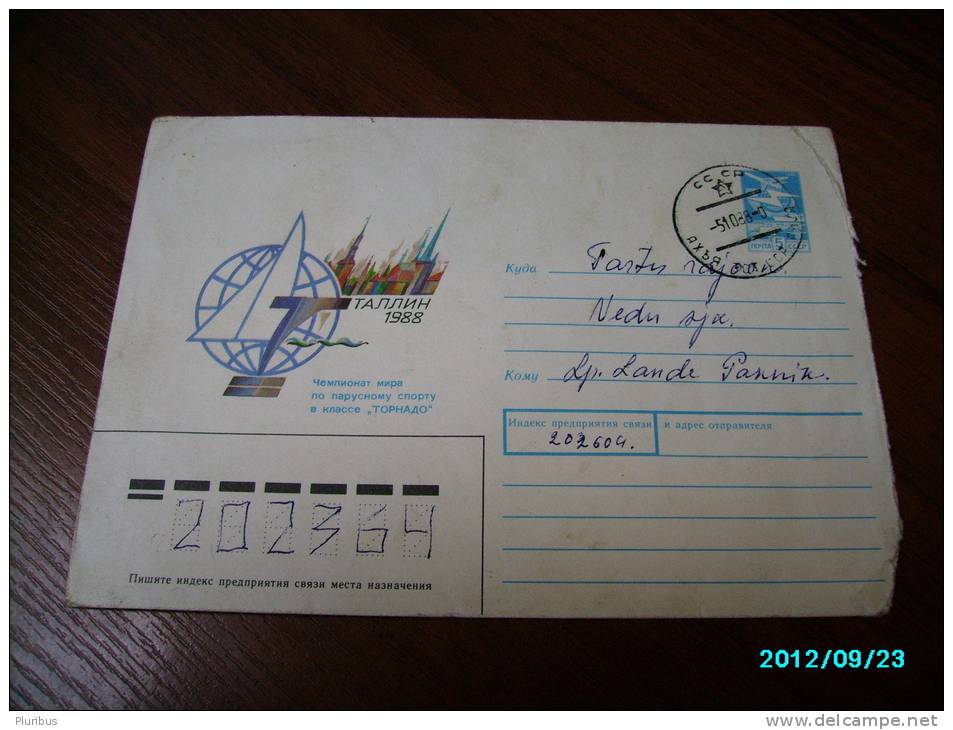 ESTONIA  TALLINN   SAILING REGATTA  TORPEDO  , USSR  RUSSIA ,  POSTAL  STATIONERY  COVER , 1988 - Covers & Documents