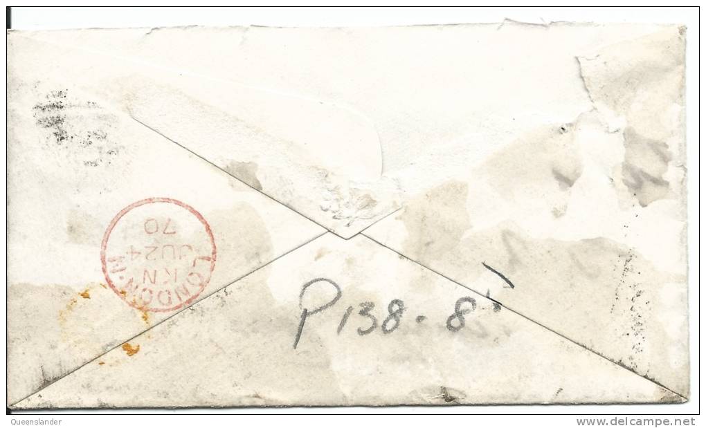 Penny Red Looks Like Plate 138 On Envelope Postmarked London WC  Ju 24 1870 Roughly Opened - Cartas