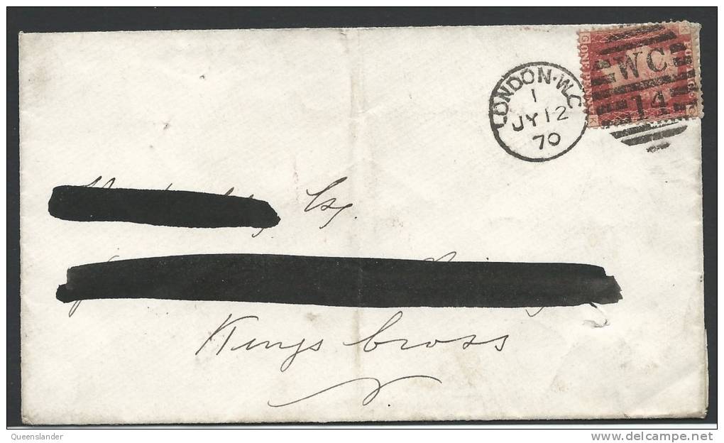 Penny Red Looks Like Plate 137 On Envelope Postmarked London WC  JY 12 1870 Has Been Folded - Lettres & Documents