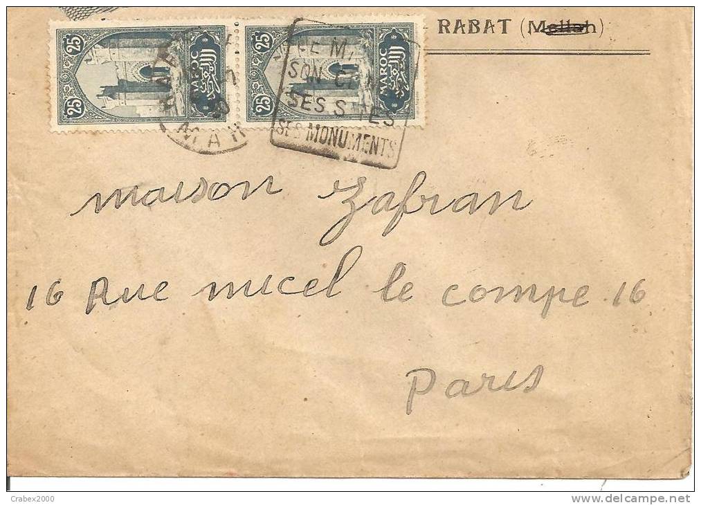 N°Y&T 70X2   RABAT     Vers  PARIS  Le   1930 - Covers & Documents