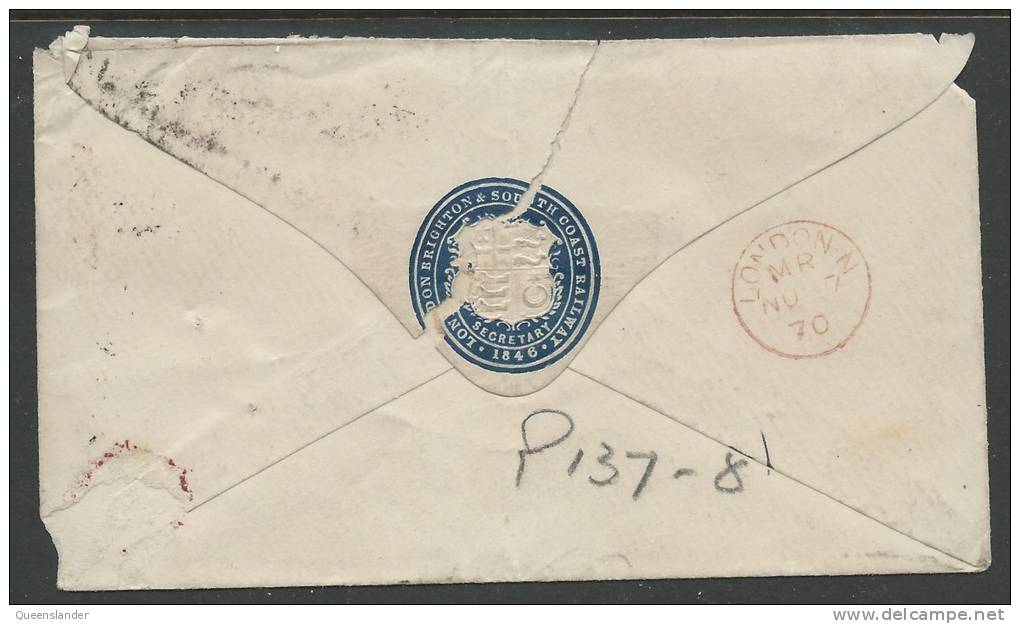 Penny Red Looks Like Plate 137 On Envelope Postmarked London WC No 7 1870 Very Rough Has Been Folded - Briefe U. Dokumente