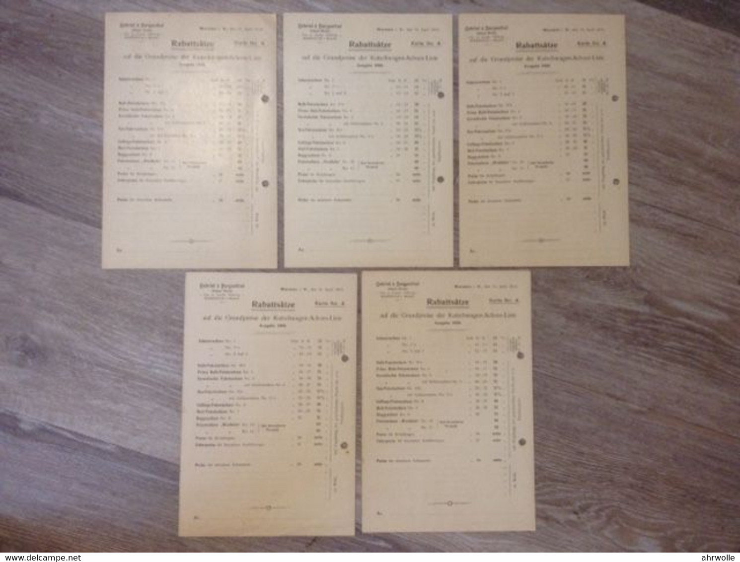 5 Karten Rabattsätze Achsen-Werke Warstein Sauerland Gabriel & Bergenthal Ausgabe 1908 April 1910 Kutschwagen - Colecciones