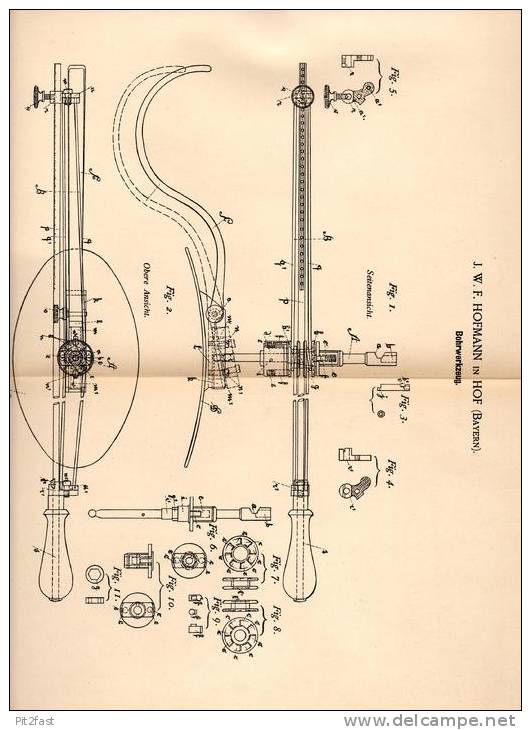 Original Patentschrift - J.W.F. Hofmann In Hof , Bayern , 1889 , Bohrwerkzeug , Bohrer !!! - Antike Werkzeuge