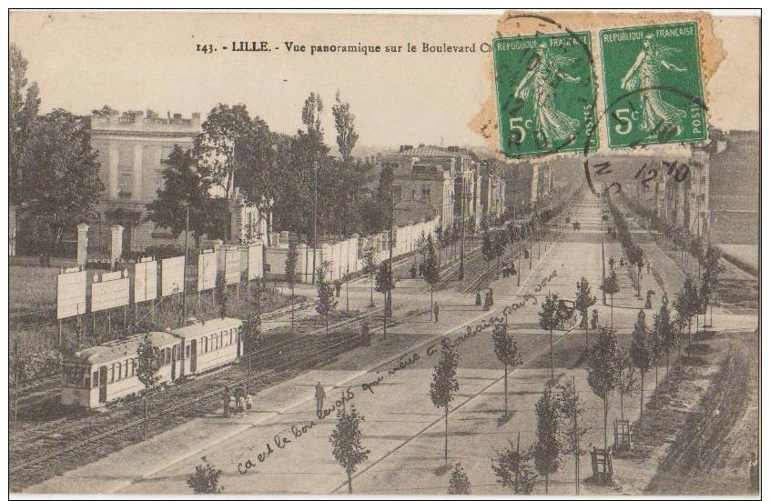 CPA 59 LILLE Vue Panoramique Du Boulevard Carnot Tramway 1912 - Lille