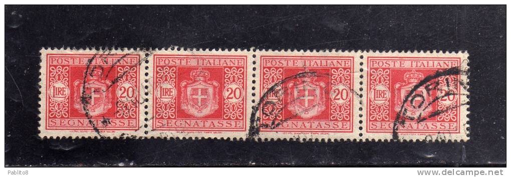 ITALIA REGNO LUOGOTENENZA 1945 SEGNATASSE SENZA FILIGRANA LIRE 20 STRISCIA DI 3 TASSE USED - Taxe