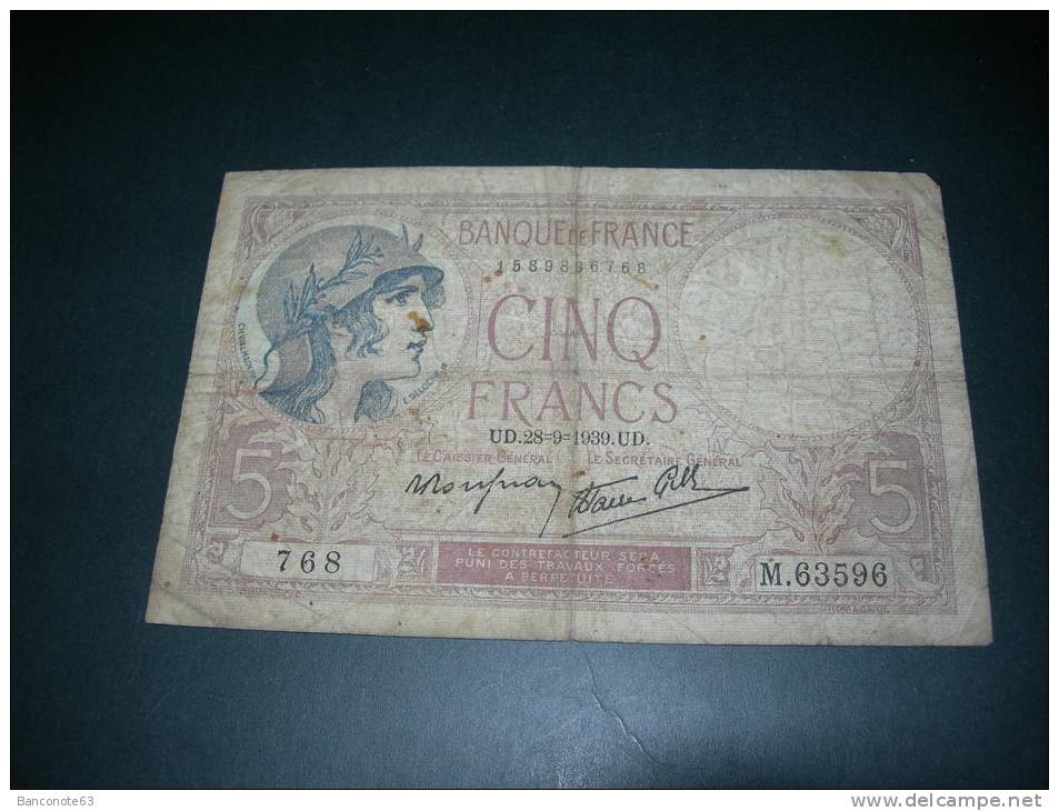 Francia   5 Francs  1939. - 5 F 1917-1940 ''Violet''