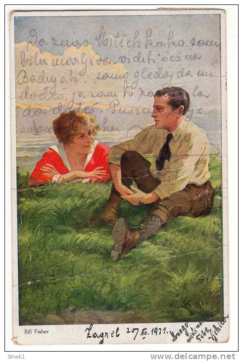 ILLUSTRATORS BILL FISHER "IN THE COUNTRY SIDE" T.S.N. MK Nr. 851 JAMMED OLD POSTCARD 1921. - Fisher, Bill