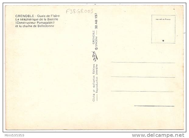 38AB197 - GRENOBLE -Quais De L'Isère. Téléphérique De La Bastille Et Chaîne...- Non écrite Dos Propre - Scan Recto-verso - Grenoble