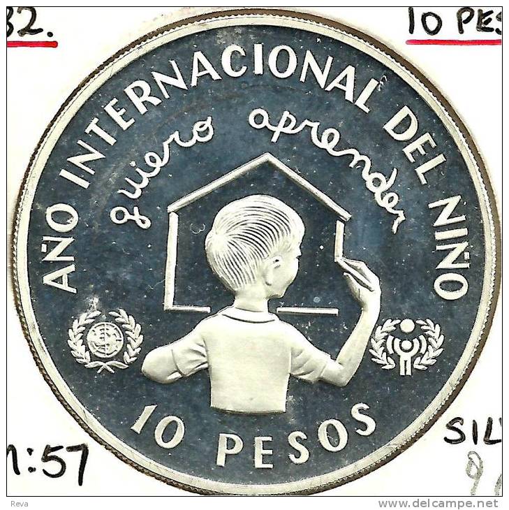 DOMINICAN REP 10 PESOS YEAR OF CHILD FRONT EMBLEM BACK 1982 KM57 PROOF SILVER READ DESCRIPTION CAREFULLY !!! - Dominicaine