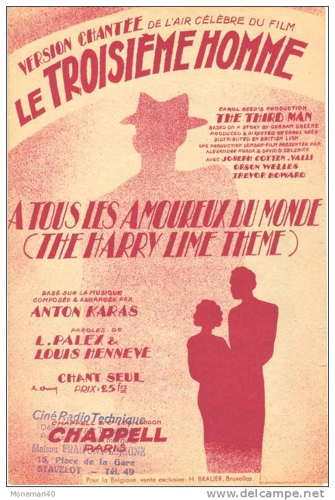 Partition Musicale ´Le Troisième Homme´ Du Film ´The Third Man´ (Musique Anton Karas). - Compositeurs De Musique De Film