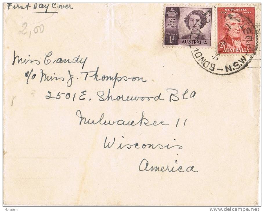 5931. Carta BOUNDAIN (Australia) 1947. Princess Elisabeth - Covers & Documents