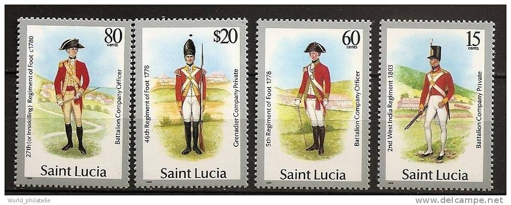 Sainte Lucie 1987 N° 860 / 3 ** Courant, Uniformes, Soldats, Régiment Des Indes De L'Ouest, Infanterie, Grenadier, Fusil - St.Lucia (1979-...)