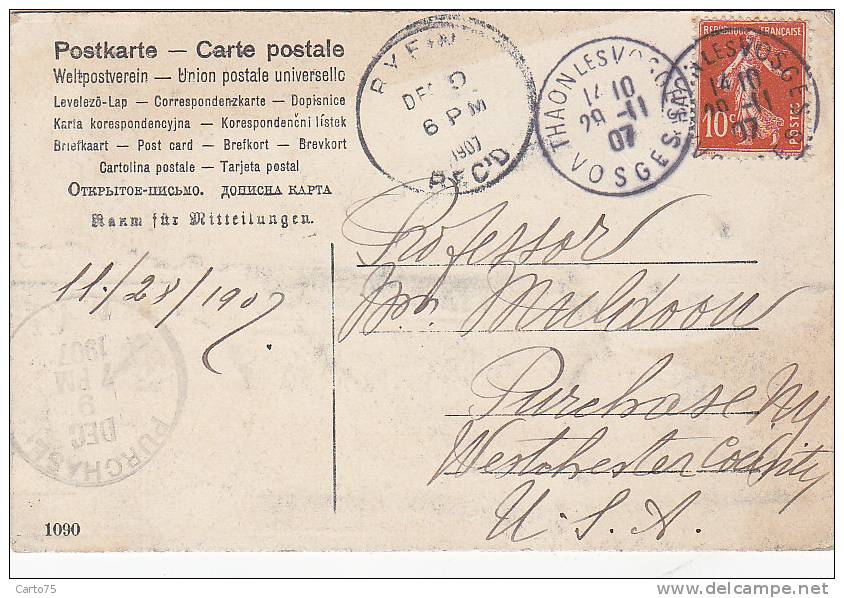 Carte Peinte -  Gouache - Paysage De Neige - Postmark Cachet Thaon Les Voges 1907 - Autres & Non Classés