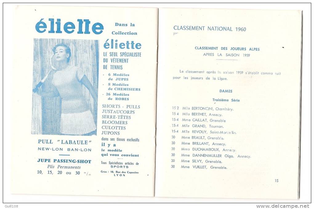 Guide pratique du joueur de la ligue Dauphiné Savoie Tennis 1960 20 pages Hautes-Alpes Isère Drome Tain C1