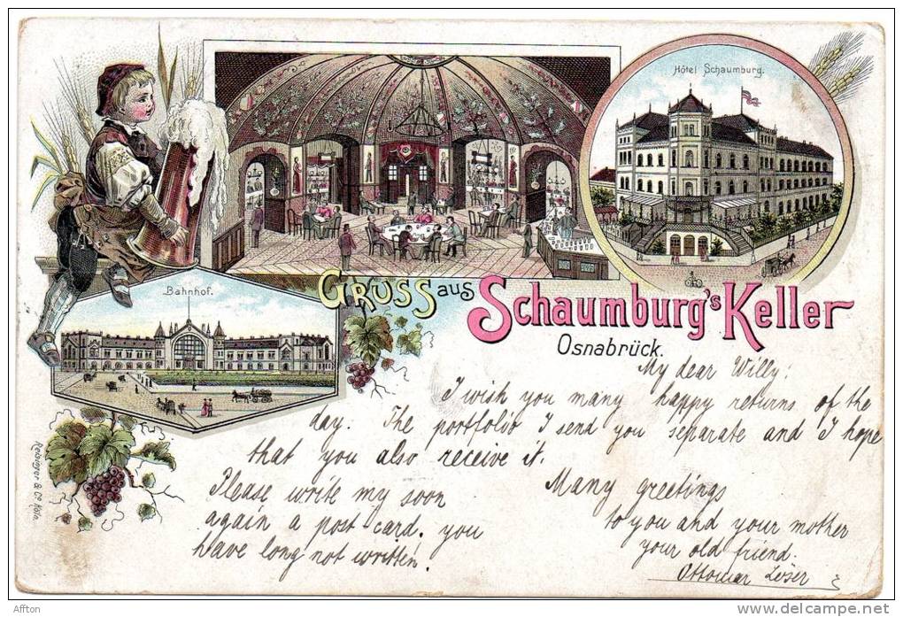 Gruss Aus Osnabruck Schaumburg's Keller 1898 Postcard - Osnabrueck