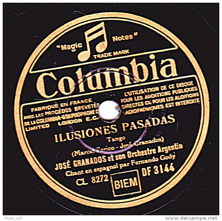 78 Tours - Columbia DF 3144 - JOSE GRANADOS & Son Orchestre Argentin - AS DE COPAS - ILUSIONES PASADAS - 78 Rpm - Schellackplatten