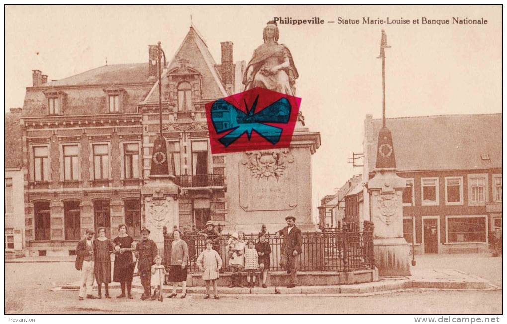PHILIPPEVILLE - Statue Marie Louise Et Banque Nationale - Superbe Carte Très Animée - Philippeville