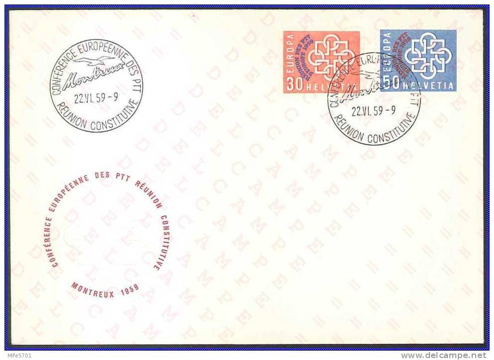 SWITZERLAND - CONFERENCE EUROPEENNE DES PTT REUNION CONSTITUTIVE - MONTREAUX - 22.VI.1959 - FDC - UPU (Universal Postal Union)
