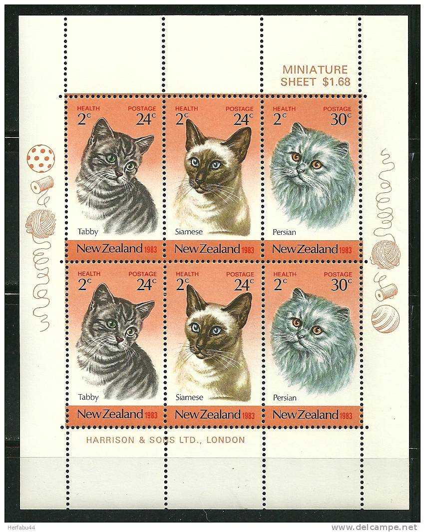 New Zealand      "Cats"       Sheet Of 6      SC#  B117a  MNH** - Neufs
