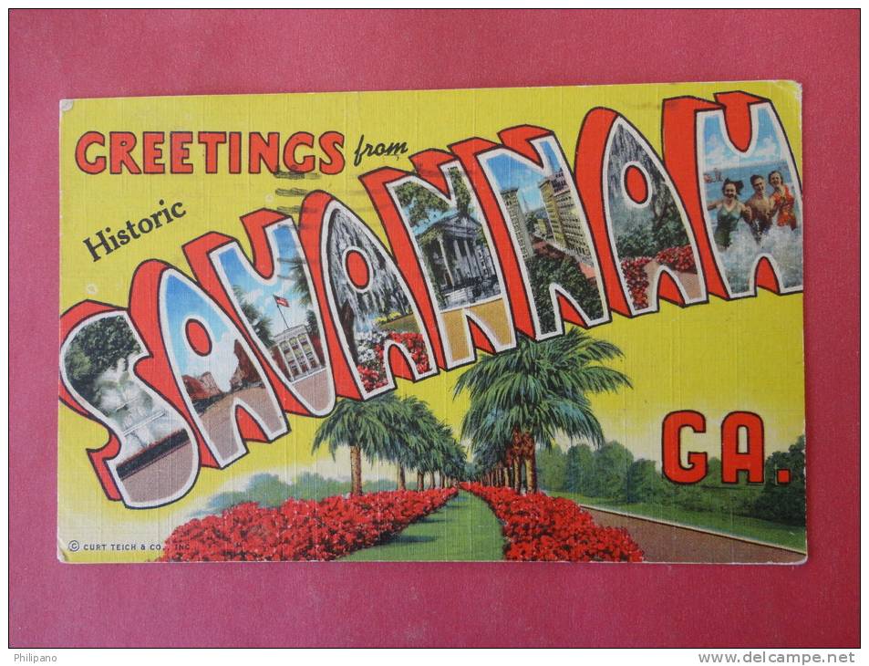 GA - Georgia > Savannah   Greetings From Savannah 1946  Military Free Cancel  Linen    ------  Ref 686 - Savannah