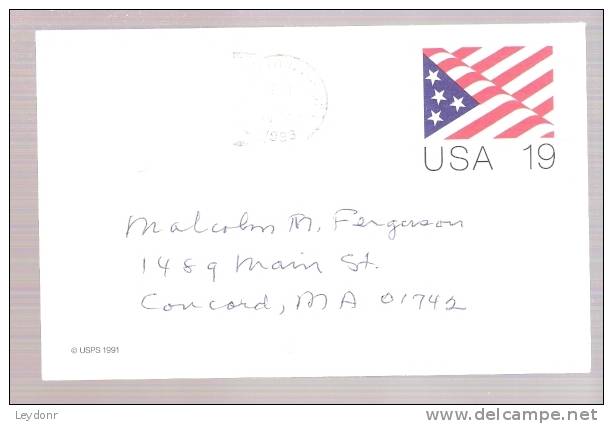 Postal Card -USA Flag - University Book Reserve, 75 Main St. Hull, Massachusetts - 1981-00