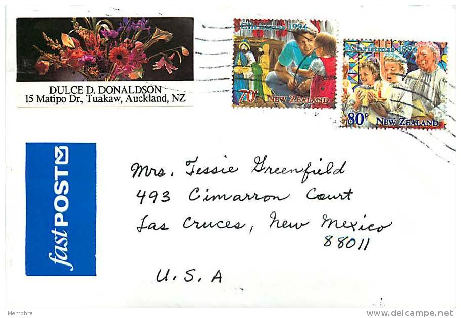 1994  70 C And 80 C Christmas Issue On Air Letter To USA - Brieven En Documenten