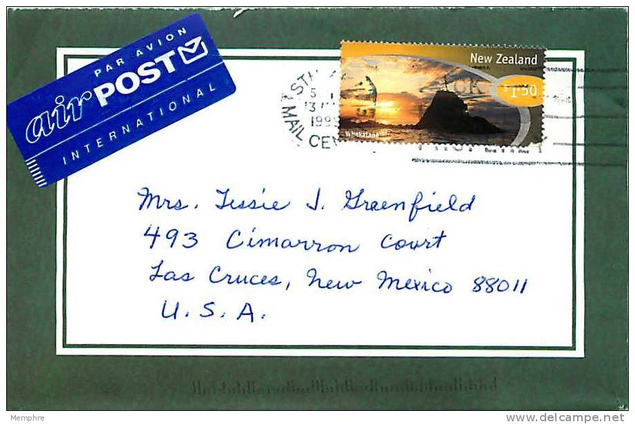 1999  $1.50  Wakatane  Single On Air Letter To USA - Cartas & Documentos