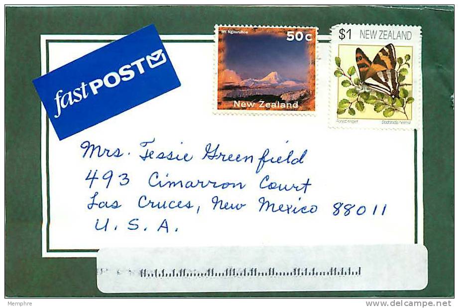 $1 Butterfly, 50 C Mt Ngauruhoe  On Air Letter To USA - Briefe U. Dokumente