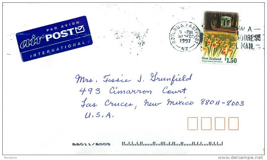 1997  $1.50 Christchurch Botanical Garden  Single On Air Letter To USA - Storia Postale