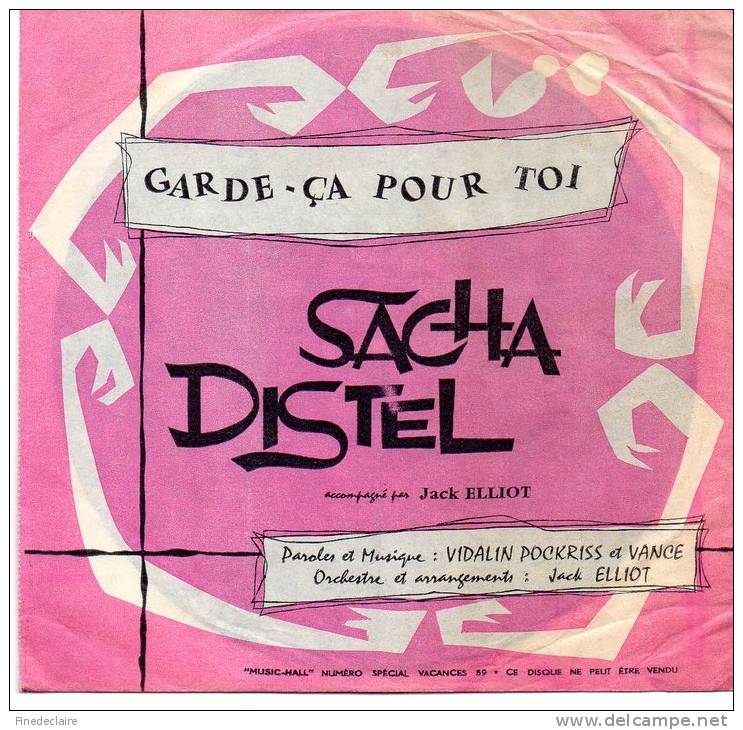 Disque Souple 45T - Sacha Distel - Garde ça Pour Toi - Disco, Pop