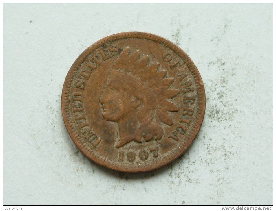 1907 - 1 CENT / KM 90a ( Uncleaned - For Grade, Please See Photo ) ! - 1859-1909: Indian Head