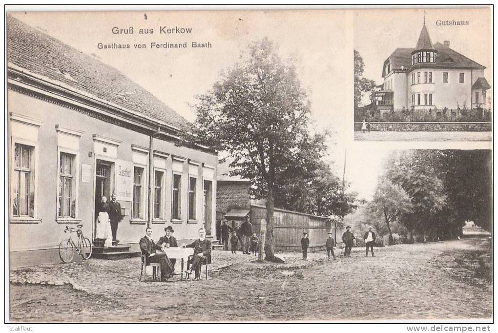 Angermünde Gruß Aus Kerkow Gasthaus Von Ferdinand Baath Gutshaus Belebt 9.7.1909 Gelaufen - Angermuende