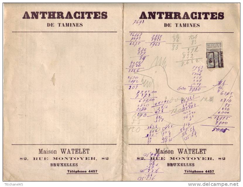 Dépliant Publicitaire 1900 - ANTHRACITES DE TAMINES - MAISON WATHELET BRUXELLES - Publicités