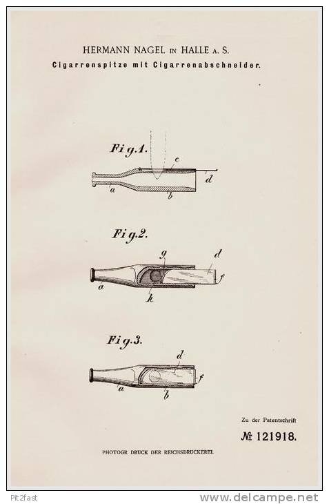 Original Patentschrift - H. Nagel In Halle A.S., 1900 , Spitze Für Cigarren Mit Abschneider , Cigarre !!! - Embouts