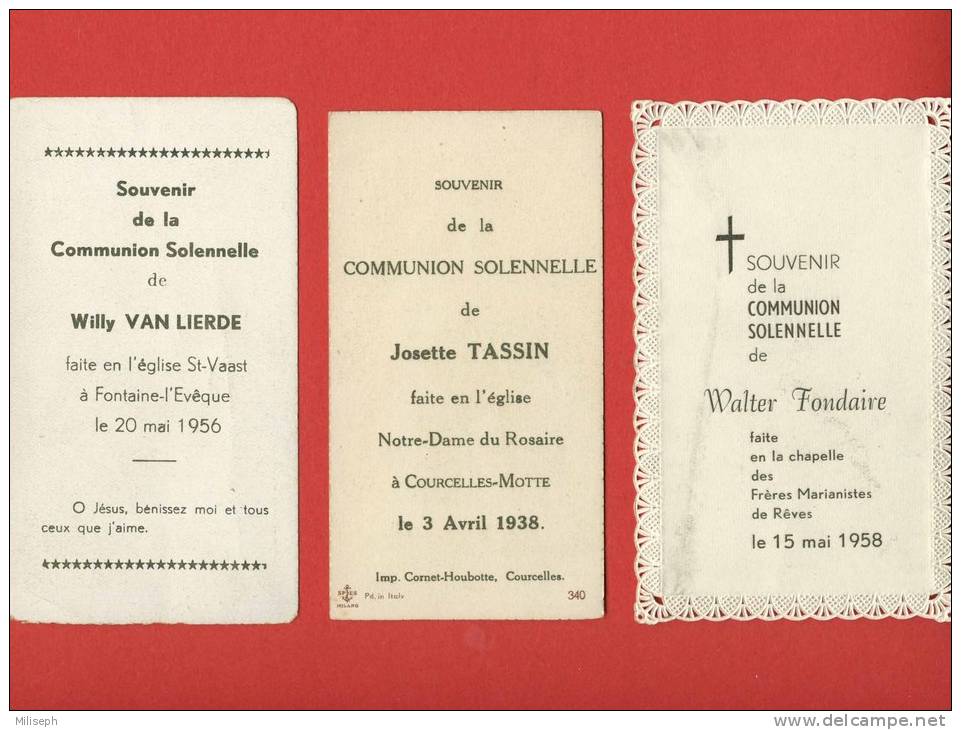 3 Souvenirs De Communion - Courcelles-Motte 1938 - Rêves 1958 - Fontaine-l'Evêque 1956 -        (2605) - Communion