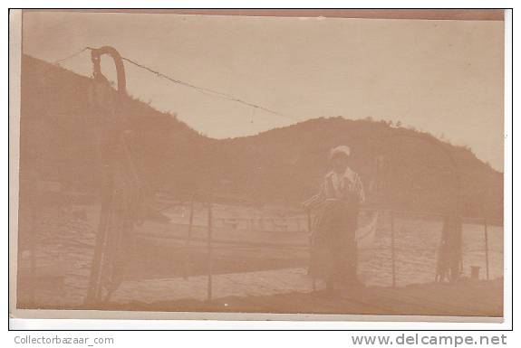Chile South A Small Dock Very Old Sepia Vintage Original Photo Postcard Ca1900 Ak Cpa [WIN3_391] - Cile