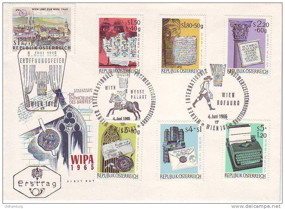 766z1: WIPA 1965, Satz- FDC "Die Entwicklung Des Briefes", Kat. 15.- € - Philatelic Exhibitions