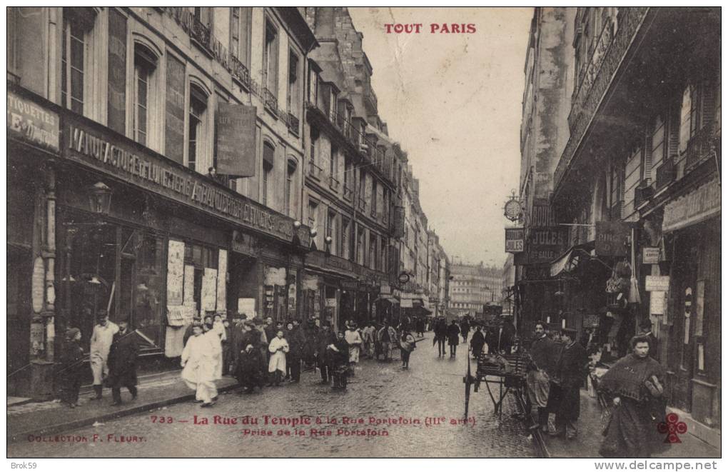 75 TOUT PARIS - LA RUE DU TEMPLE A LA RUE PORTEFOIN  PRISE DE LA RUE PORTEFOIN - Arrondissement: 03