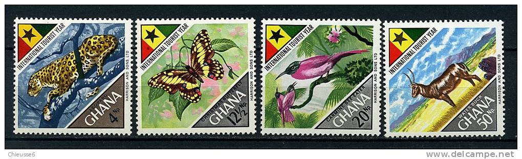 S	Ghana ** N° 303 à 306 - Année Internationale Du Tourisme (animaux, Papillons, Oiseaux, Fleurs) - Ghana (1957-...)