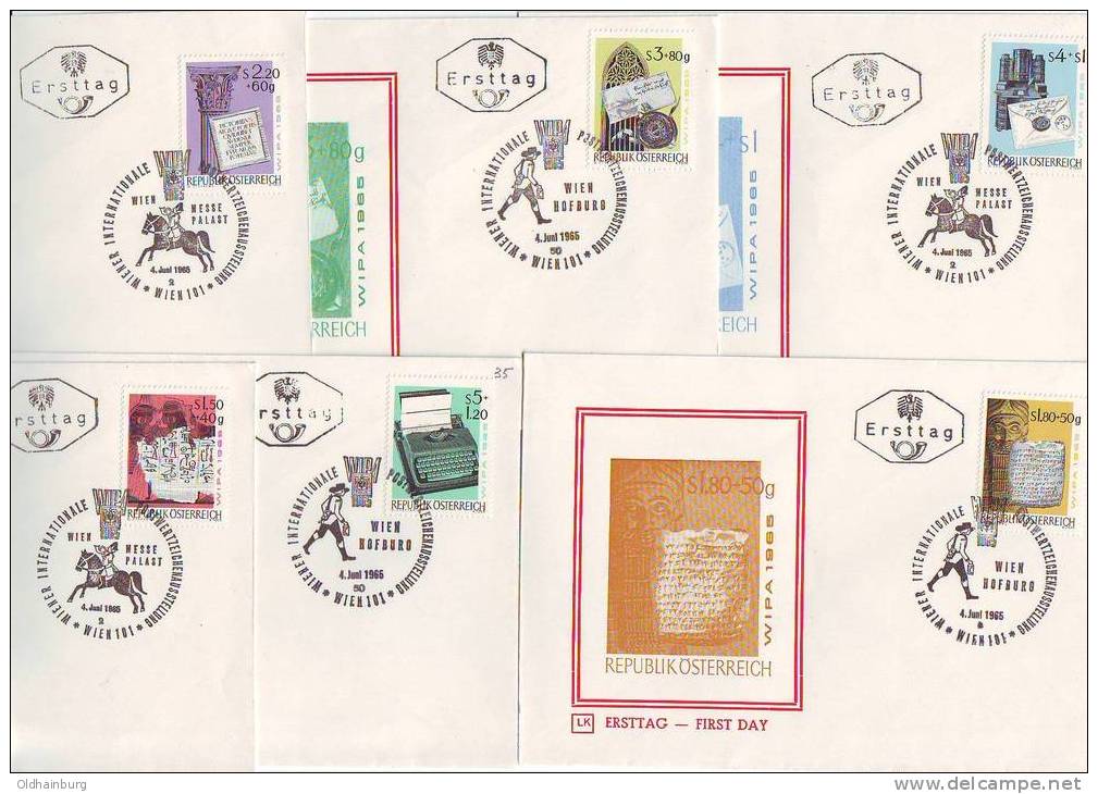 766x: WIPA 1965, 6x Einzelwerte- FDC "Die Entwicklung Des Briefes", Kat. 15.- € - Esposizioni Filateliche