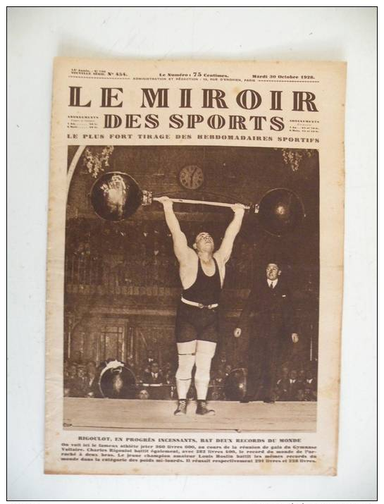 Le Miroir Des Sports N°454 - 30 Oct 1928 Records Du Monde Rigoulot + Voile , Aviation, Auto,Rugby,Foot - 1900 - 1949