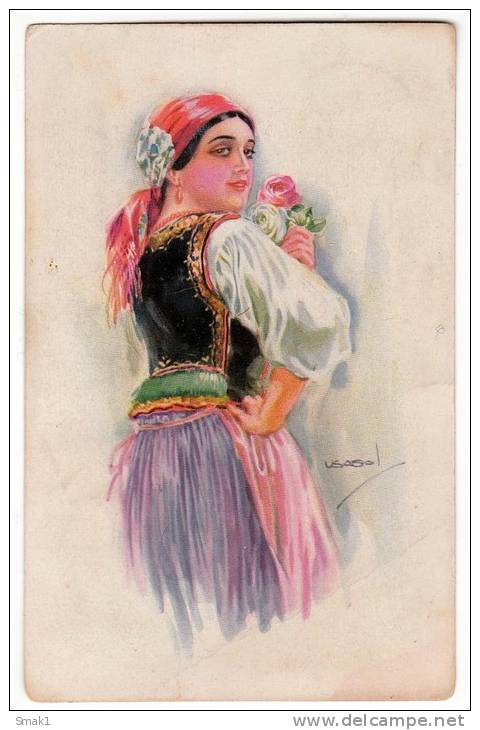 ILLUSTRATORS USABAL GYPSY GIRL R&K ERKAL Nr. 324/6 OLD POSTCARD 1921. - Usabal