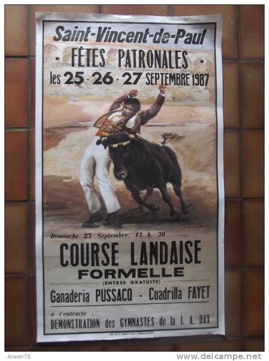 Belle Affiche De Course Landaise Saint Vincent De Paul Dax Taureau Toro - Affiches