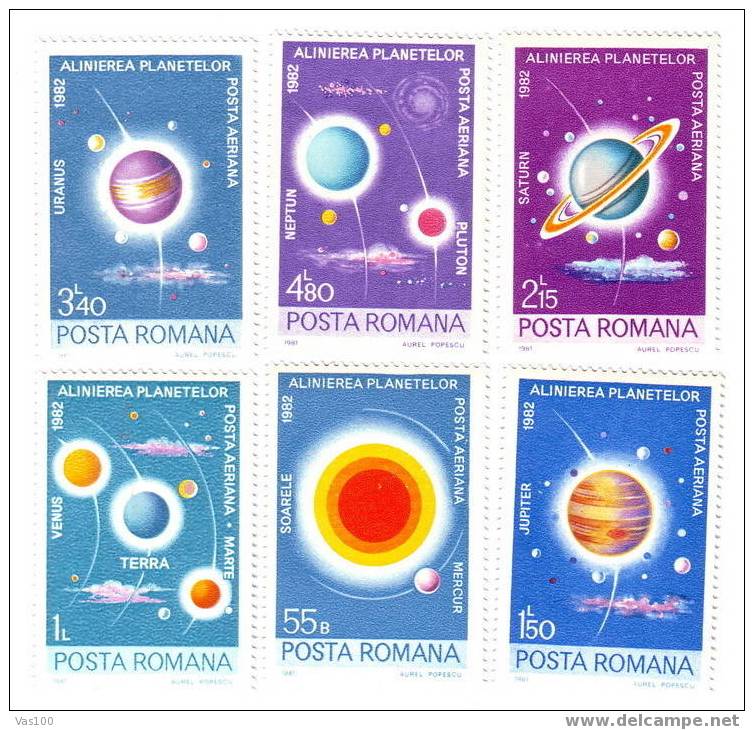 ROMANIA 1981, ALIGNEMENT RARE DES PLANETS EN 1982   FULL SET  YVERT PA#269-274 - Europa